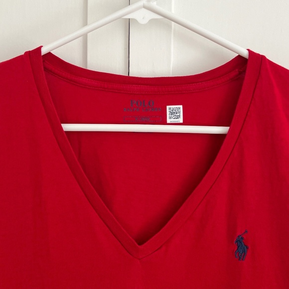 Polo Ralph Lauren Red V-Neck Cotton Tee Shirt Women's Medium - Picture 2 of 4